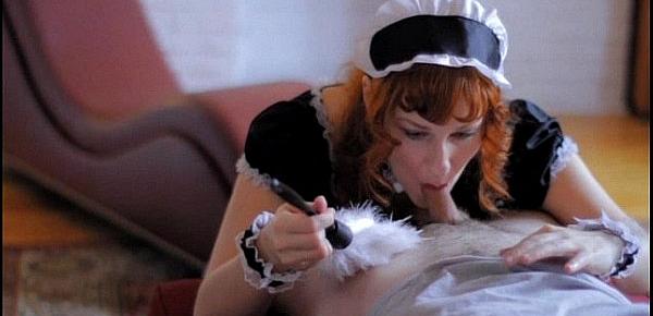  Redhead Camille Crimson Gives a French Maid Blowjob